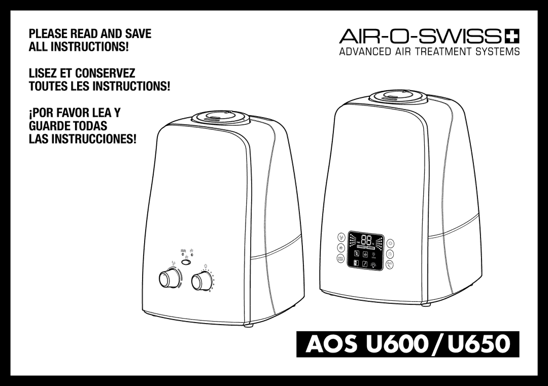 Air-O-Swiss AOSU600 manual AOS U600 / U650 